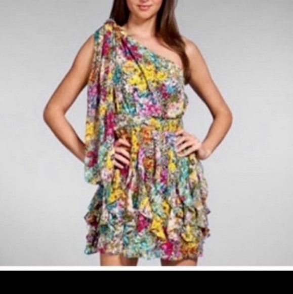 MM Courture by MISS ME Floral Sheer ruffled one Shoulder mini dress Size Sm. - Picture 1 of 12